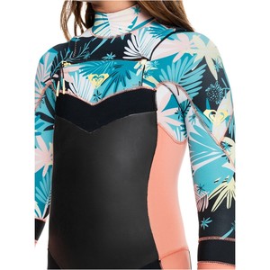 2021 Roxy Girls Syncro 4/3mm Chest Zip GBS Wetsuit ERGW103043 - Black / Pale Coral / Butter